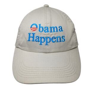 Obama Happens Baseball Cap Beige One Size Adjustable Embroidered Harriton